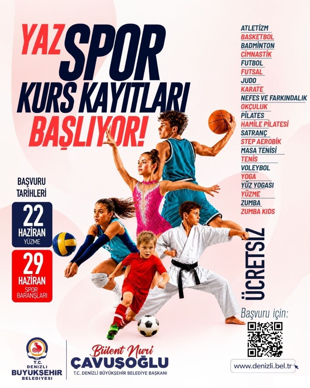 Denizli'de 22 Branşta Ücretsiz Spor Kursu Başlıyor