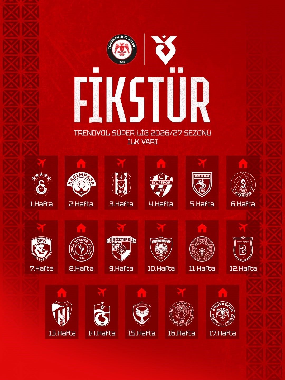Çorum FK Süper Lig'e Galatasaray Deplasmanında Başlıyor