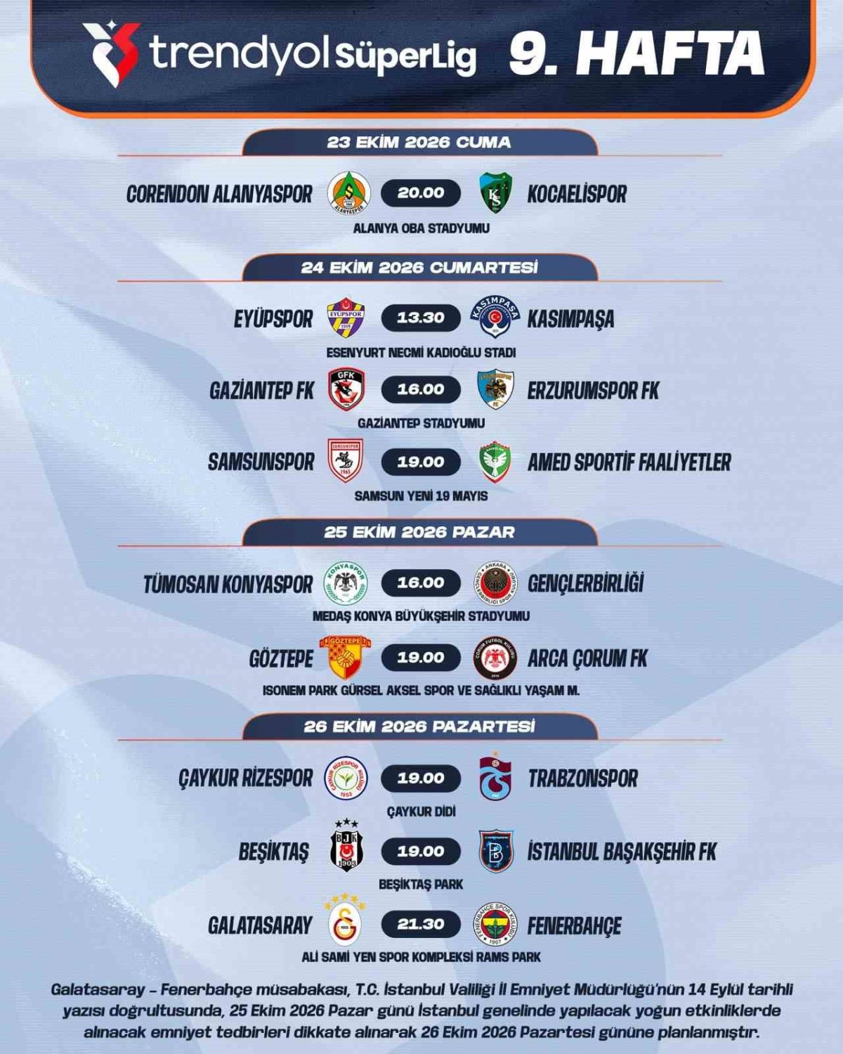 Trendyol Süper Lig’de 7-16. hafta programları açıklandı - Foto 3