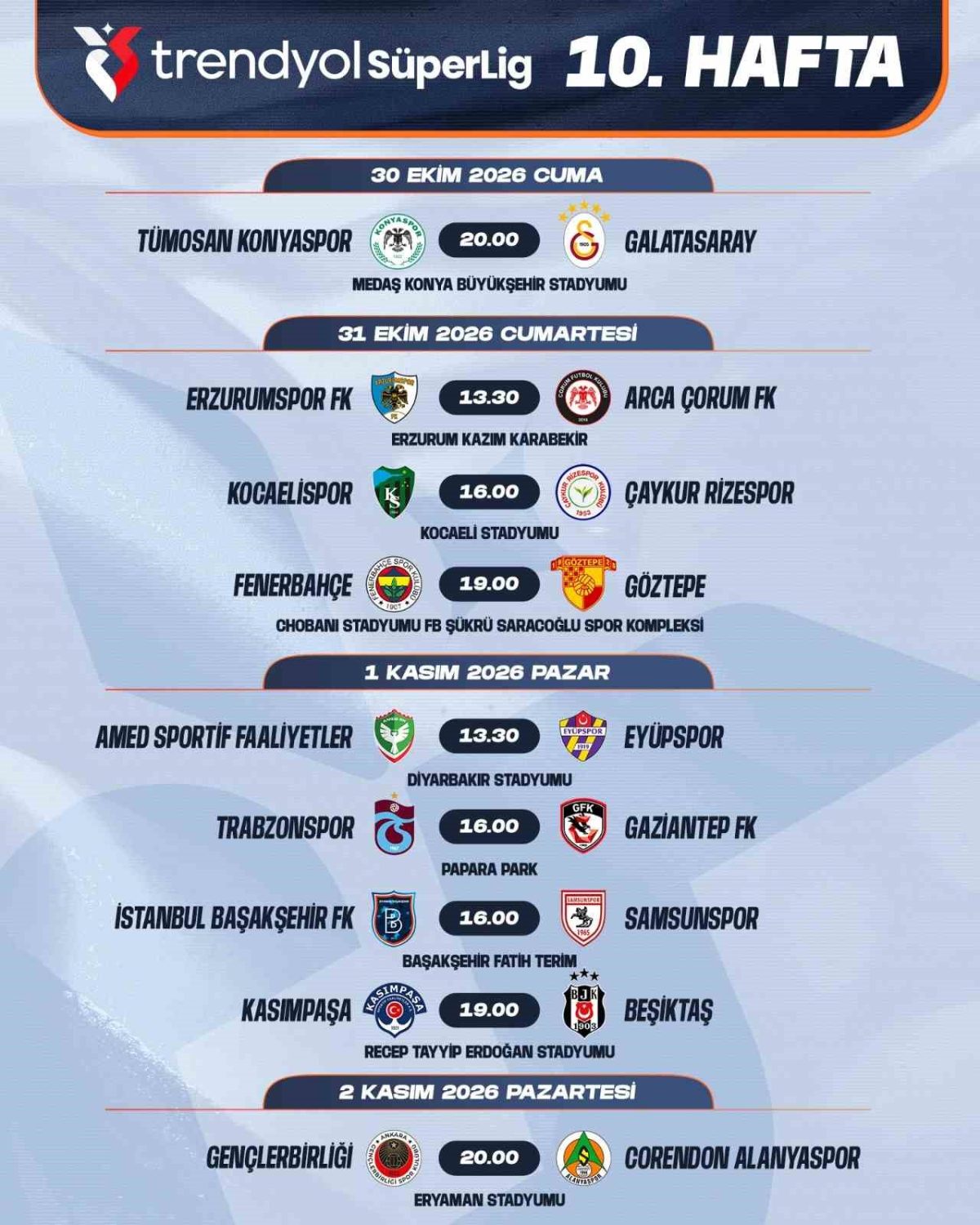 Trendyol Süper Lig’de 7-16. hafta programları açıklandı - Foto 4