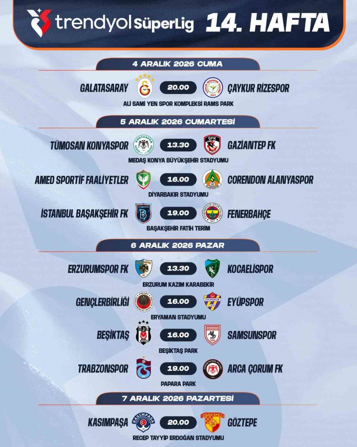 Trendyol Süper Lig’de 7-16. hafta programları açıklandı - Foto 8