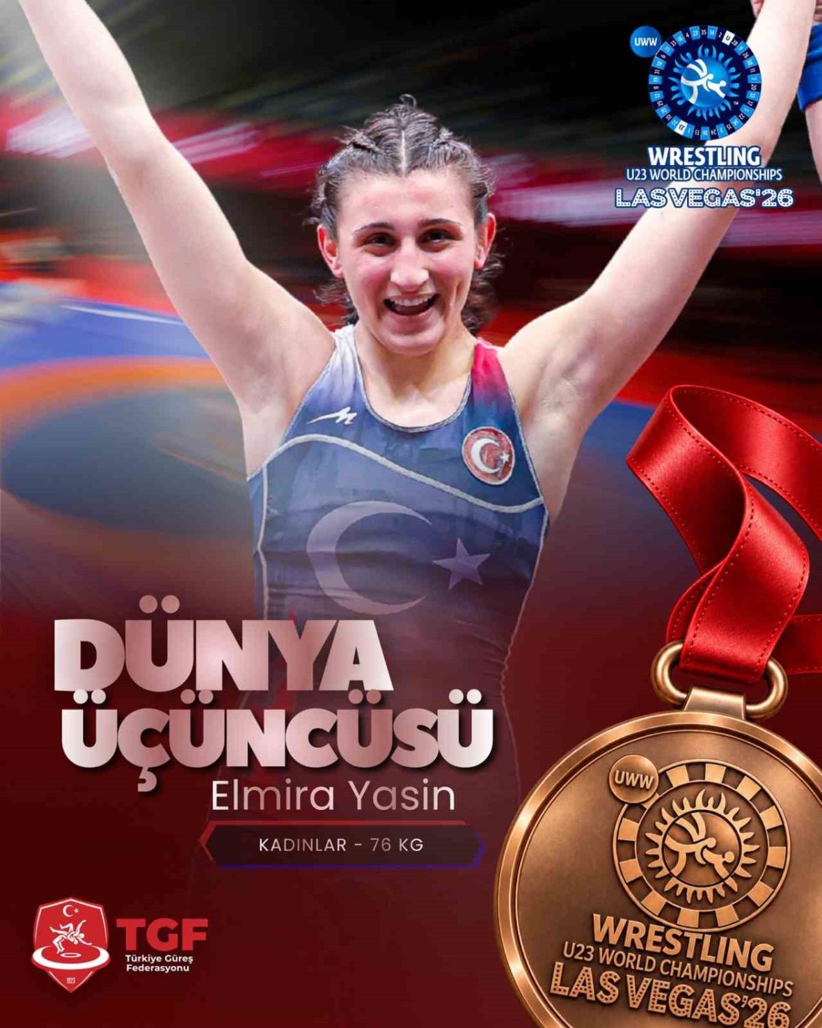 Milli güreşçi Elmira Yasin, dünya üçüncüsü oldu