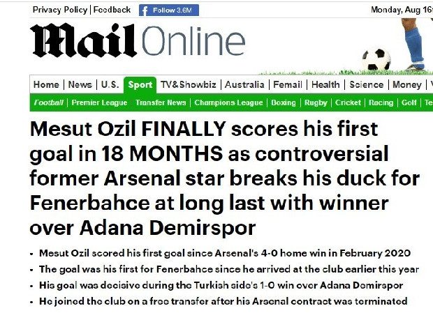 Mesut Özil’in ilk golü dünya basınında