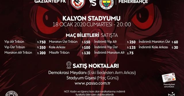 Gaziantep FK - Fenerbahçe maçı bilet satışları devam ediyor
