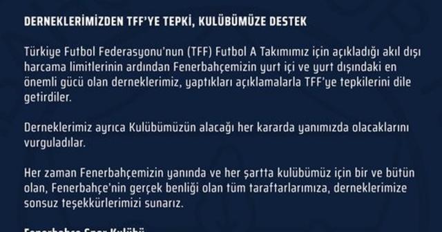 Fenerbahçe’den derneklere teşekkür