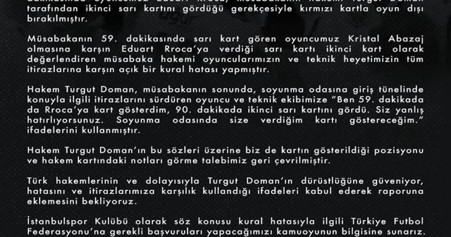 İstanbulspor: "Kural hatasıyla ilgili TFF’ye başvuracağız"