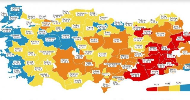 Bayburt aşılamada düşük iller arasında yer alarak kırmızı renkte kaldı