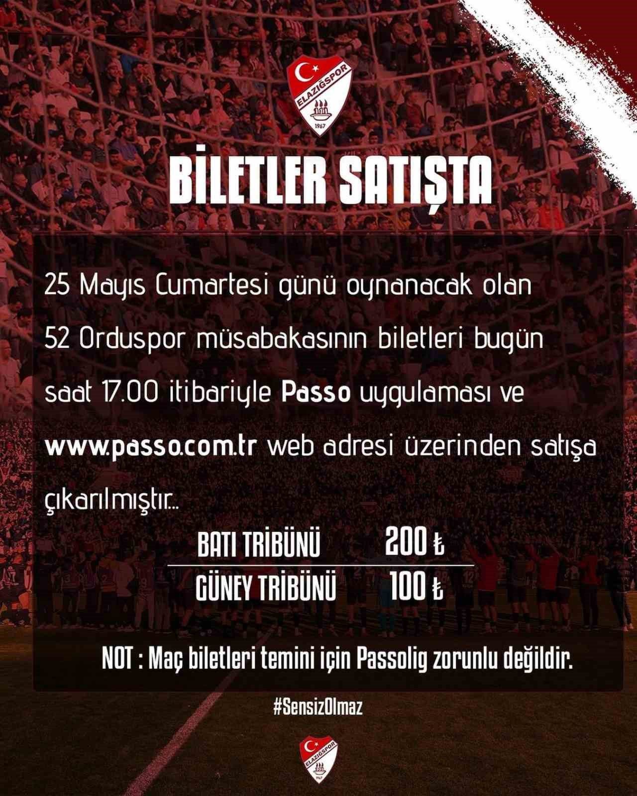 Elazığspor-Orduspor derbisinin biletleri satışa çıktı!